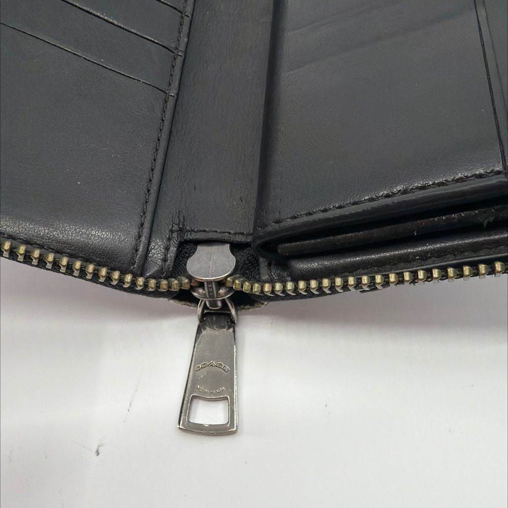 Coach Accordion Zip Brown/Black Signature Coated Canvas Wallet - Picture 7 of 8